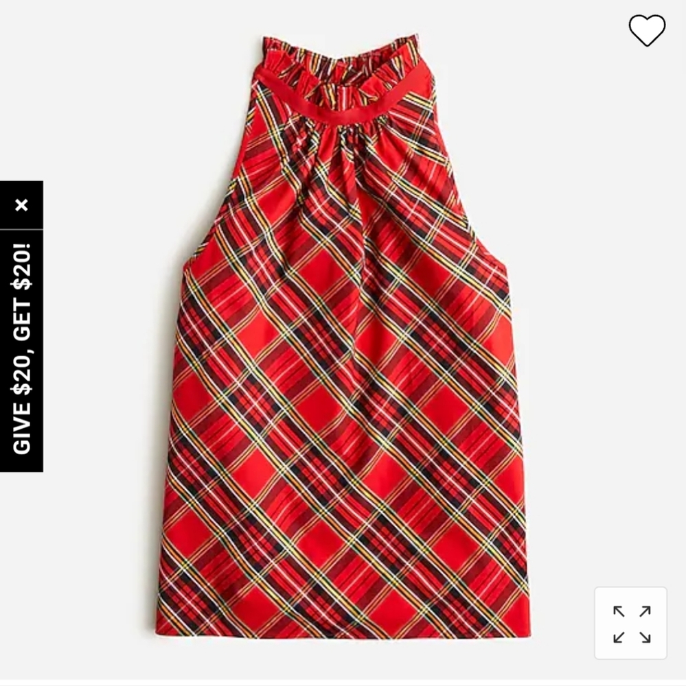 Ruffleneck sleeveless cotton poplin top in Good Tidings plaid